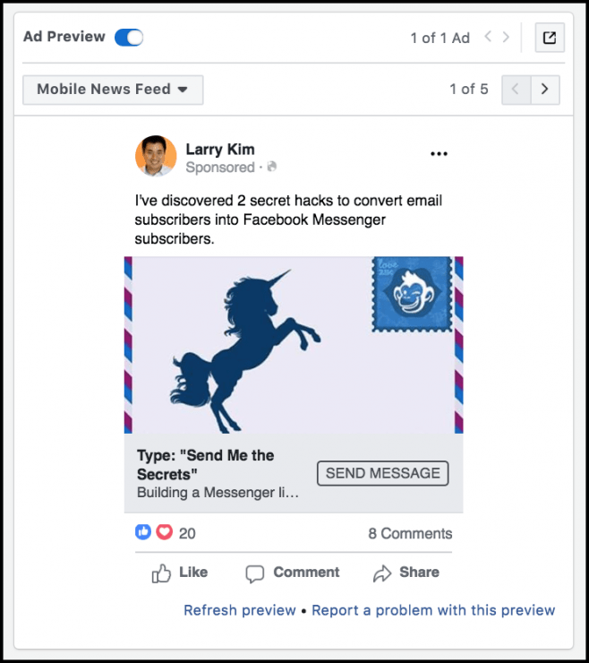 facebook messenger ad preview