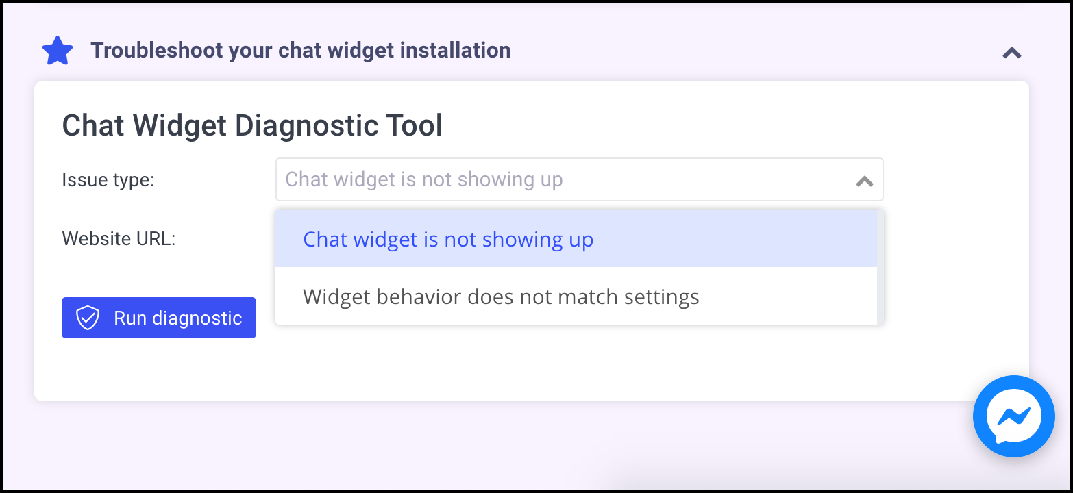 facebook customer chat widget diagnostic tool