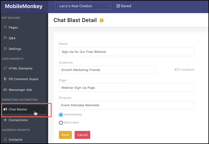Customers.ai Chat Blast Detail Page