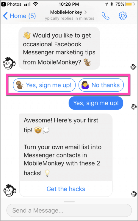 opt-in-page for messenger