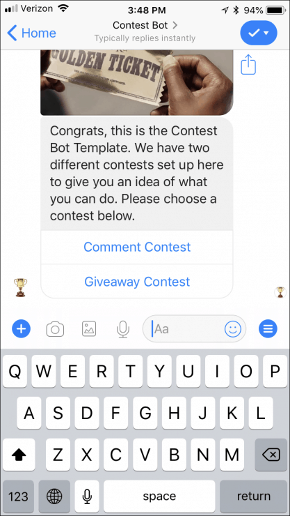 Facebook Messenger Chatbot Template for Running a Contest