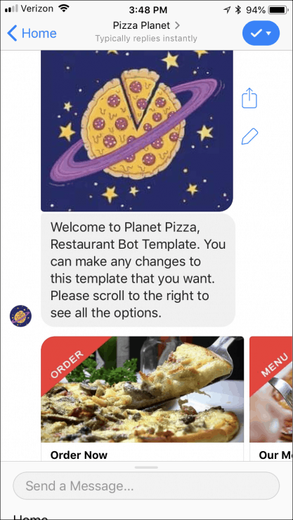 restaurant-bot Facebook Messenger chatbot template