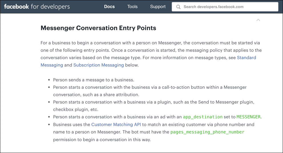 messenger conversation entry point