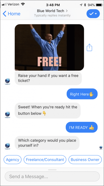 Facebook Messenger chatbot template for lead generation