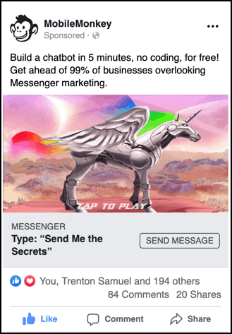 facebook messenger ad example