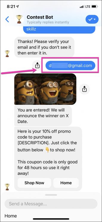 chatbot marketing for contest bot