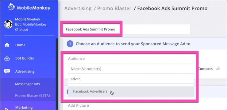 sponsored messages ad pick audience