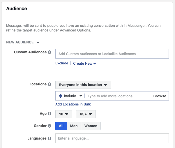 facebook sponsored messages ad audience