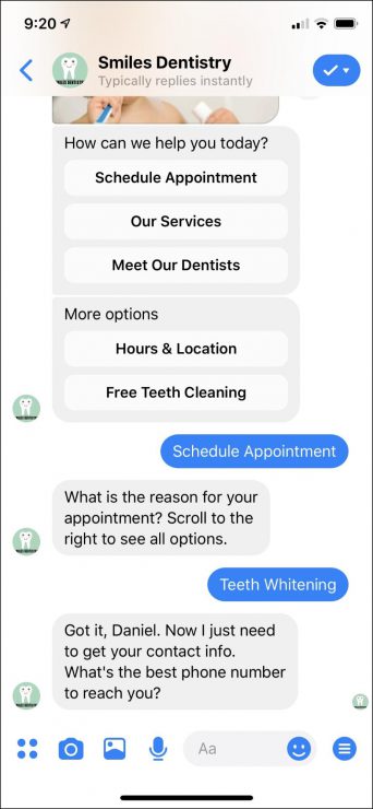 Facebook Messenger Bots for Dentist Business