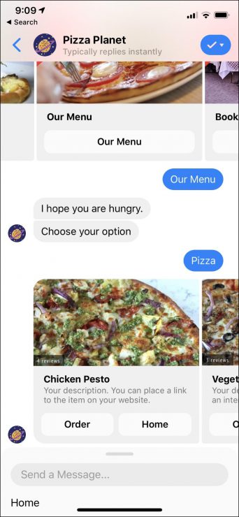 Facebook Messenger Bot for Restaurant Business