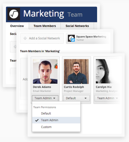 Facebook Tools: A screen capture displaying some of Hootsuite's team management features.