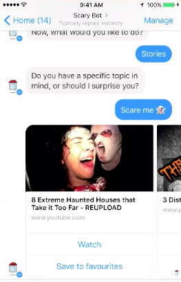 Halloween Chatbots: ScaryBot scrolling menu options