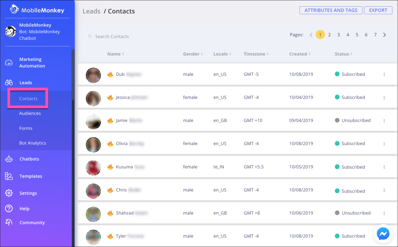 chatbot contacts leads