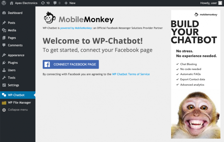 wp chatbot connect with facebook