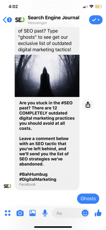 facebook auto responder: type ghosts for article