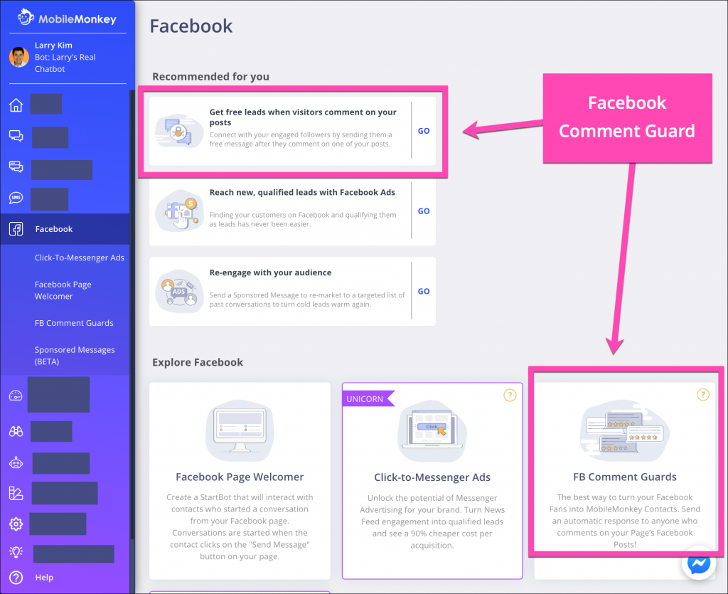 step 1 facebook comment guard in Customers.ai get free leads