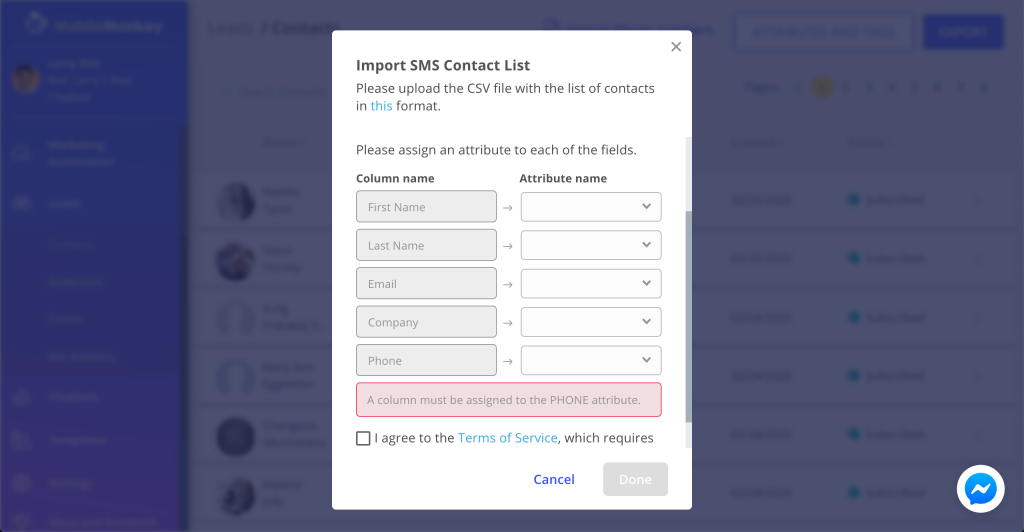 match csv contact list to Customers.ai attributes