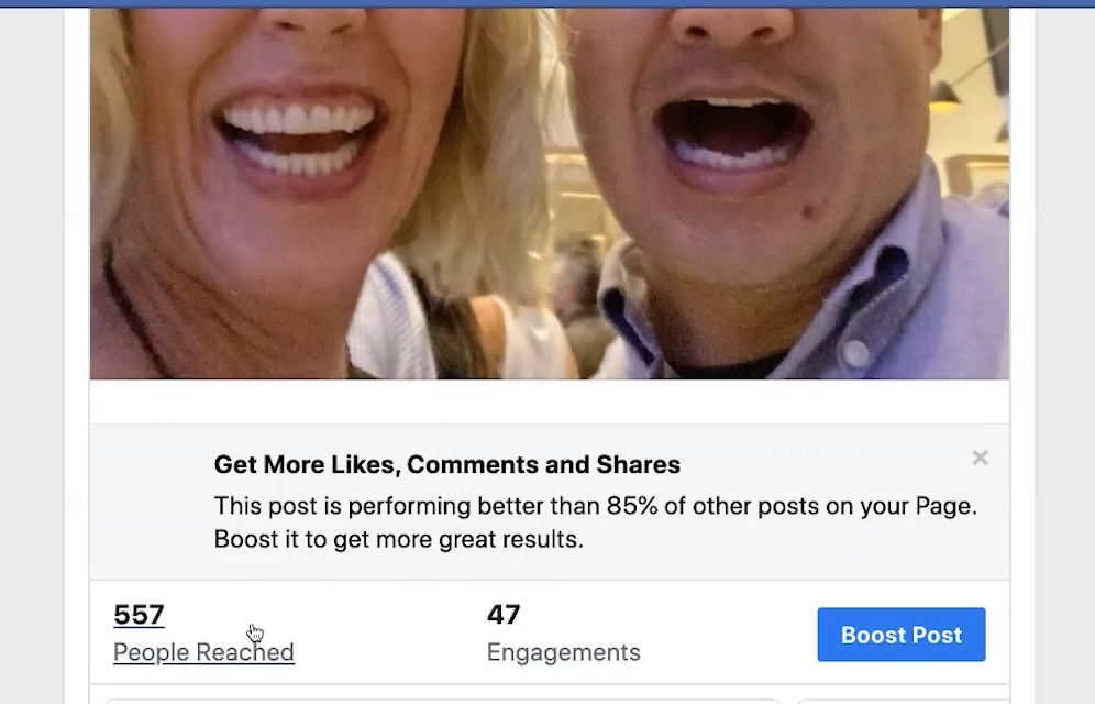 Another example of a post that Facebook recommends that you boost