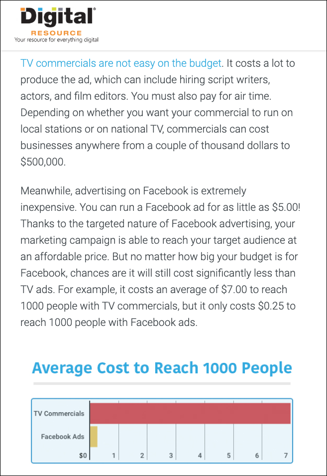 facebook ad costs vs television ads