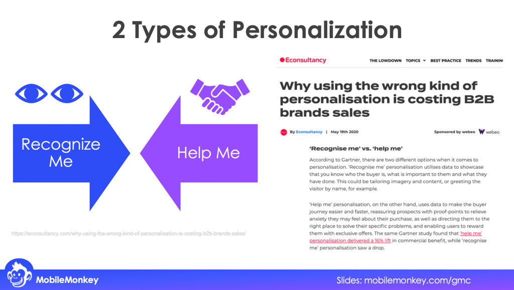 b2b web chat Types of Personalization