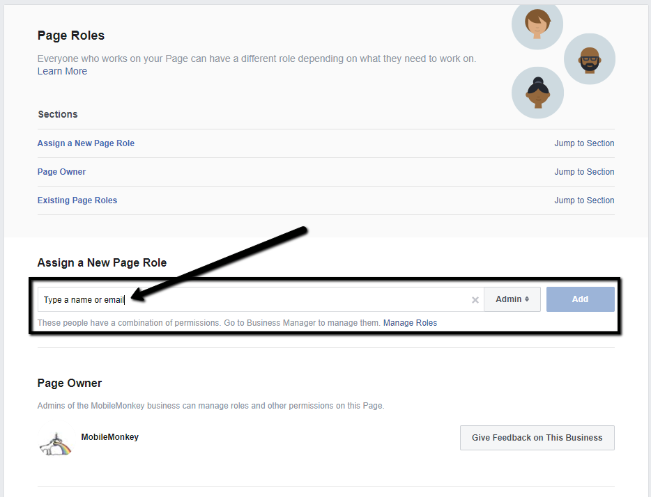 how to add admin to Facebook page - Step 3