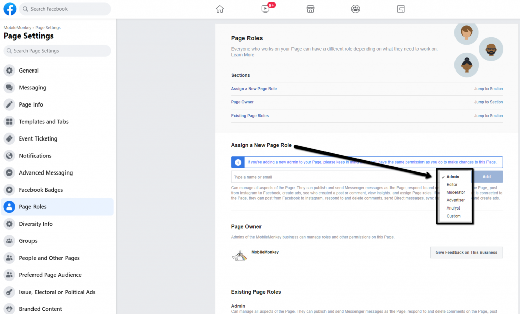 How to add admin to Facebook page - Step 4