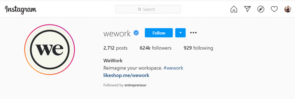 best Instagram marketing accounts: WeWork