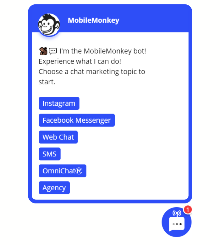 Facebook Messenger website chat widget: Persistent chatbot menu