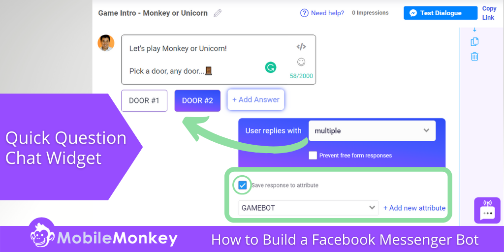 how to build a Facebook Messenger bot: Quick Question Chat Widget