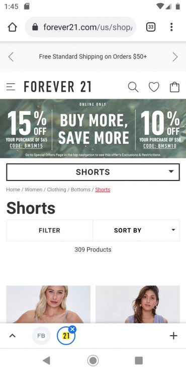 Forever 21 mobile landing page
