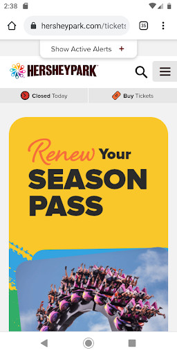 Hersheypark season pass landing page for mobile.