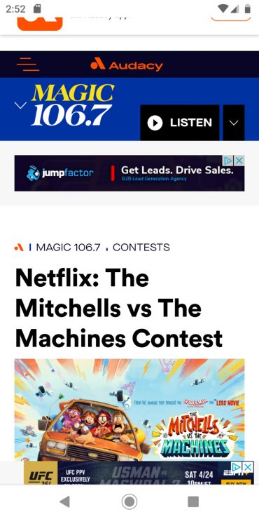 MAGIC 106.7’s mobile landing page for a Netflix competition.