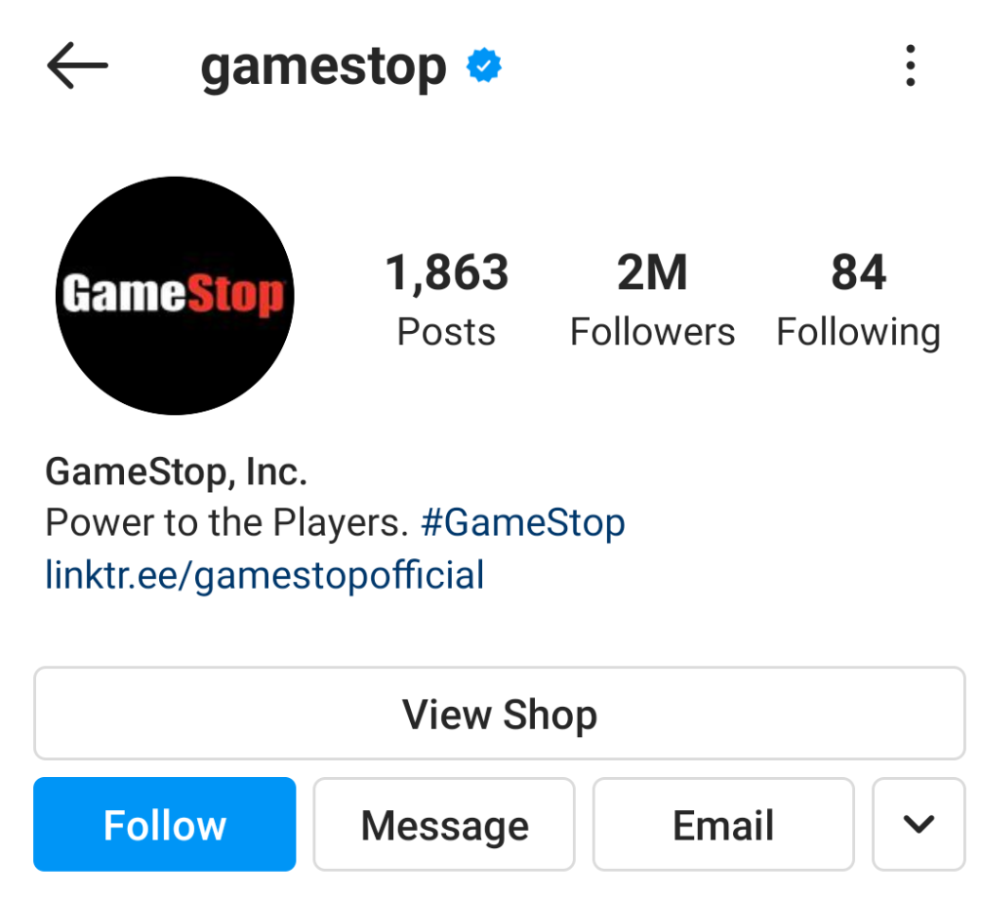 GameStop’s Instagram profile. “Power to the Players. #GameStop.”