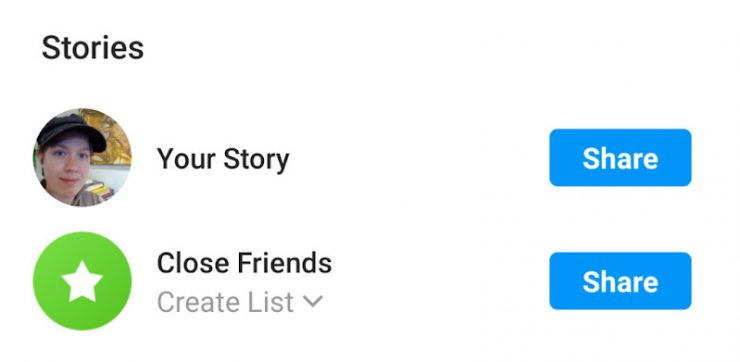 An image showing the difference between “Your Story” and “Close Friends.”