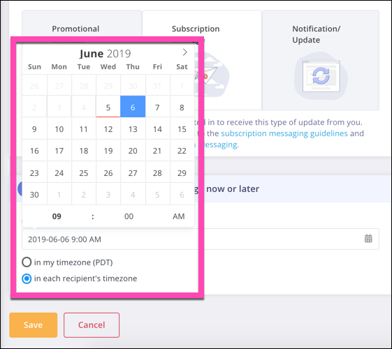 Alt. Customers.ai’s Chat Blaster scheduling tool.