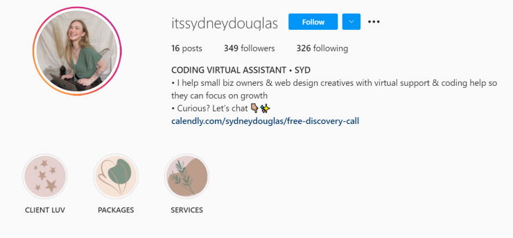 A creator sells virtual assistant services on Instagram