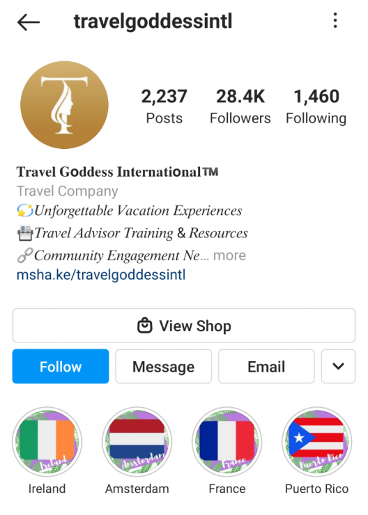 Travel Goddess Intl Instagram Story Highlight example