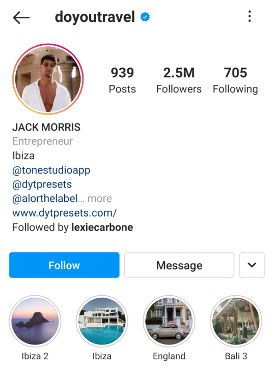 Jack Morris Instagram Story Highlight example