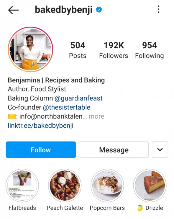 Baked by Benji Instagram Story Highlight example