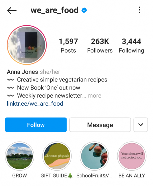 Anna Jones Instagram Story Highlight example