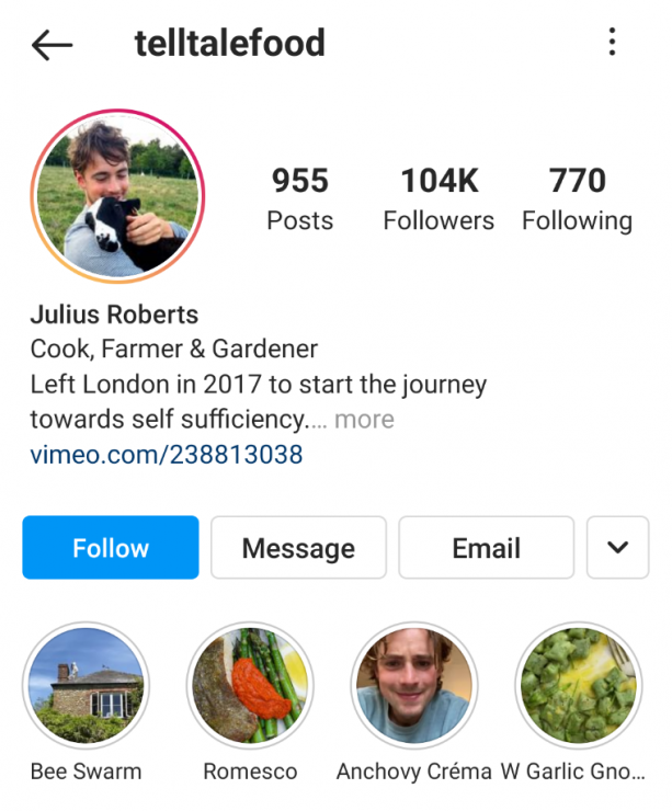 Julius Roberts Instagram Story Highlight example