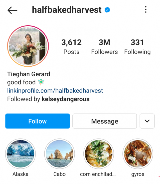 Tieghan Gerard Instagram Story Highlight example