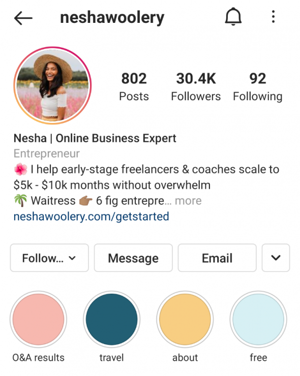 Nesha Woolery Instagram Story Highlight example