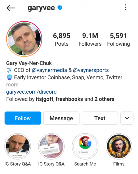 Gary Vaynerchuk Instagram Story Highlight example