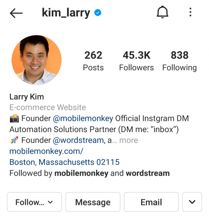 Larry Kim Instagram bio