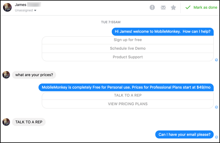 1-on-1 communication in facebook messenger