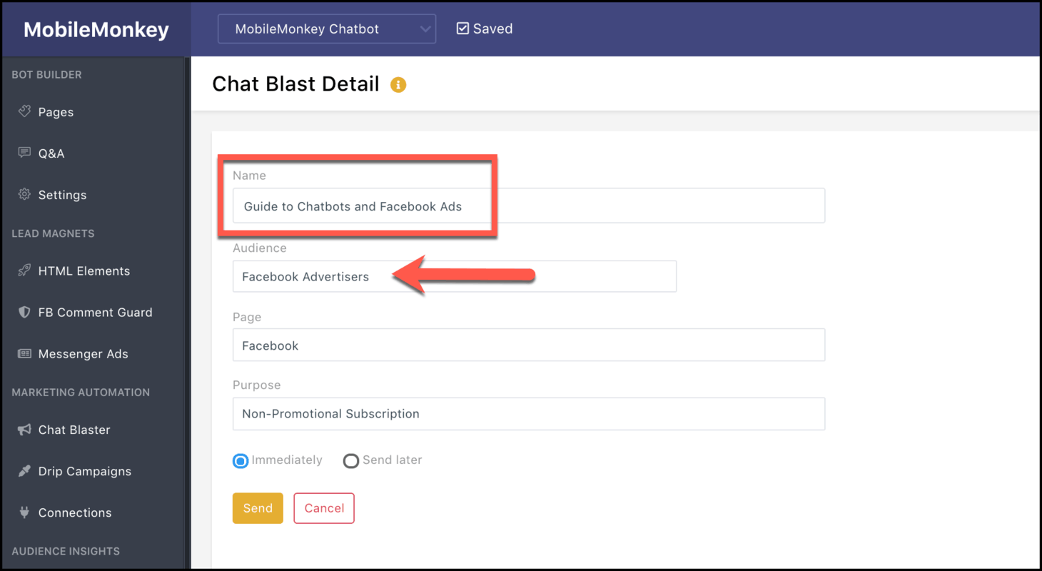 chat blast to survey audience variable