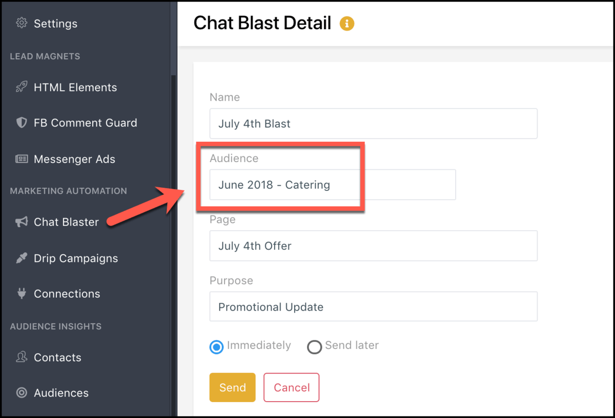 audience based chat blast