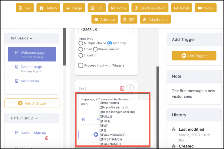 dynamic variable insertion chatbot