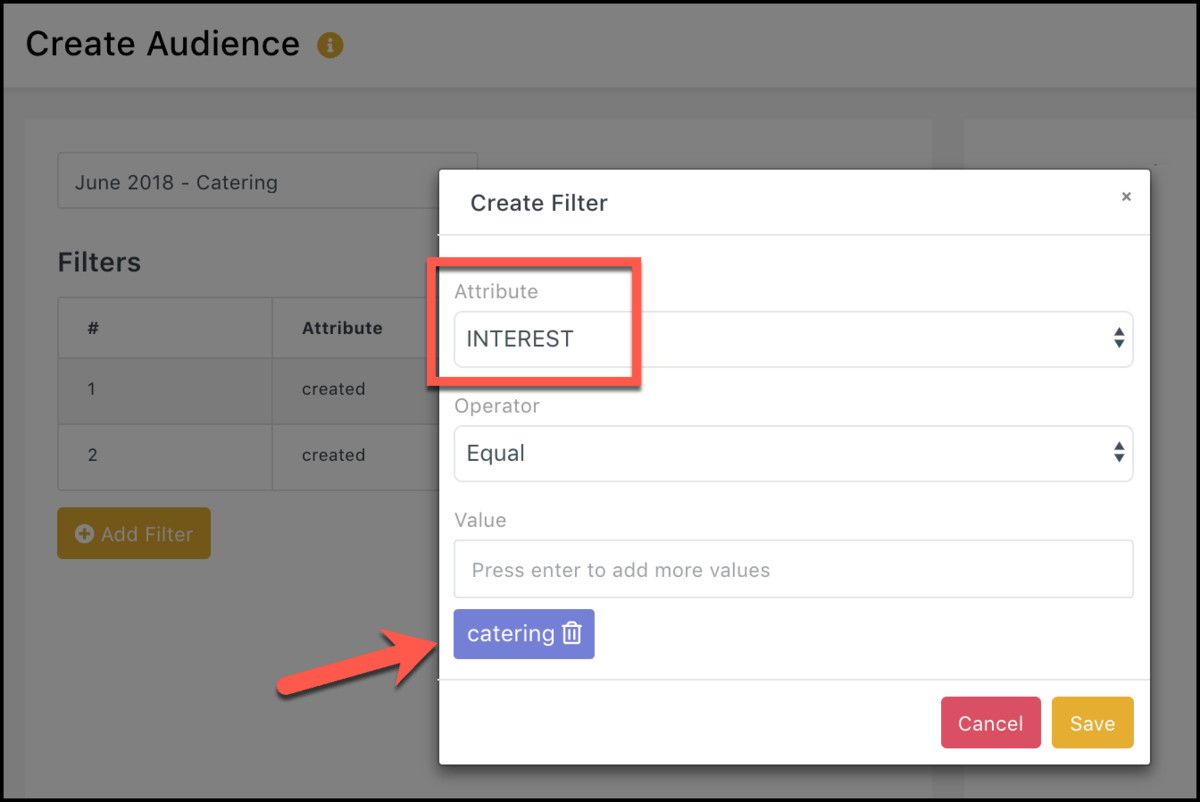 interest variable catering audience segment